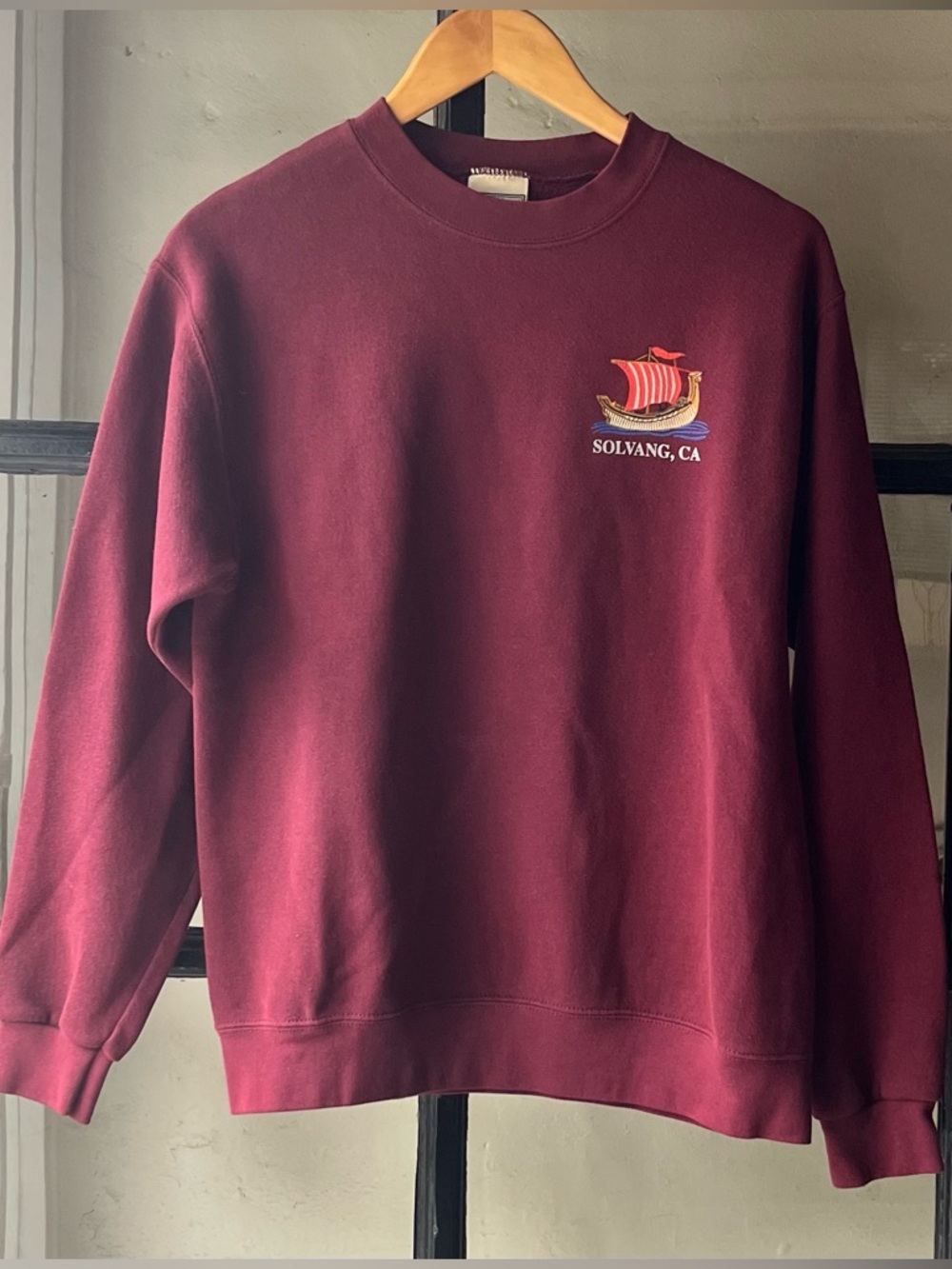 Rad 90’s Solvang CA Burgundy Souvenir Crew Neck Sweater